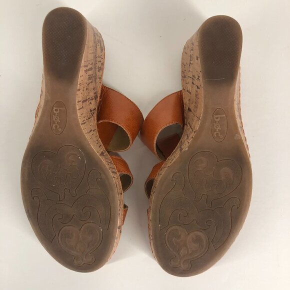 BOC Born Concept Orange Leather Slip On Cork Wedge Sandals Sz 39 - Picture 3 of 12